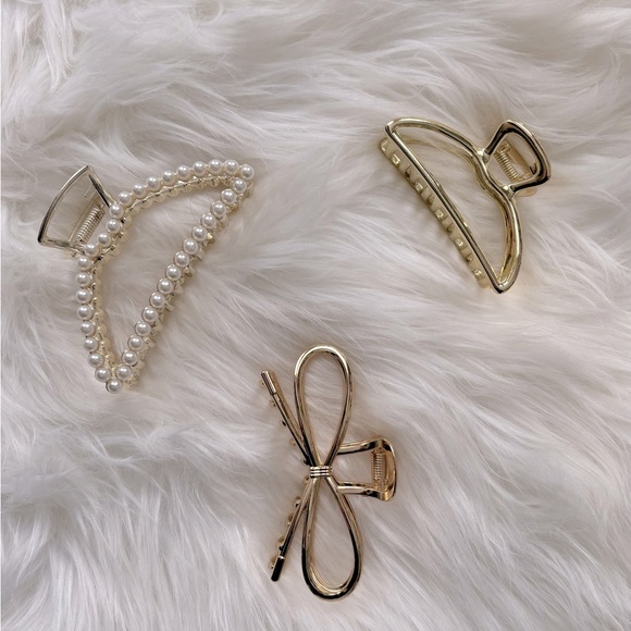 3 Metal Gold Hair Claw Clips - Picture 1 of 1